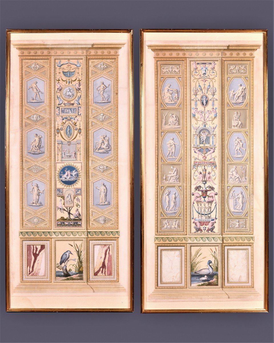 Giovanni Volpato – Série De Quatre Gravures - Décor Des Piliers Des Loges Du Vatican-photo-3