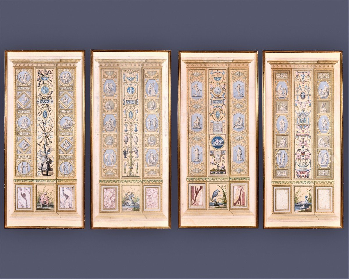 Giovanni Volpato – Série De Quatre Gravures - Décor Des Piliers Des Loges Du Vatican