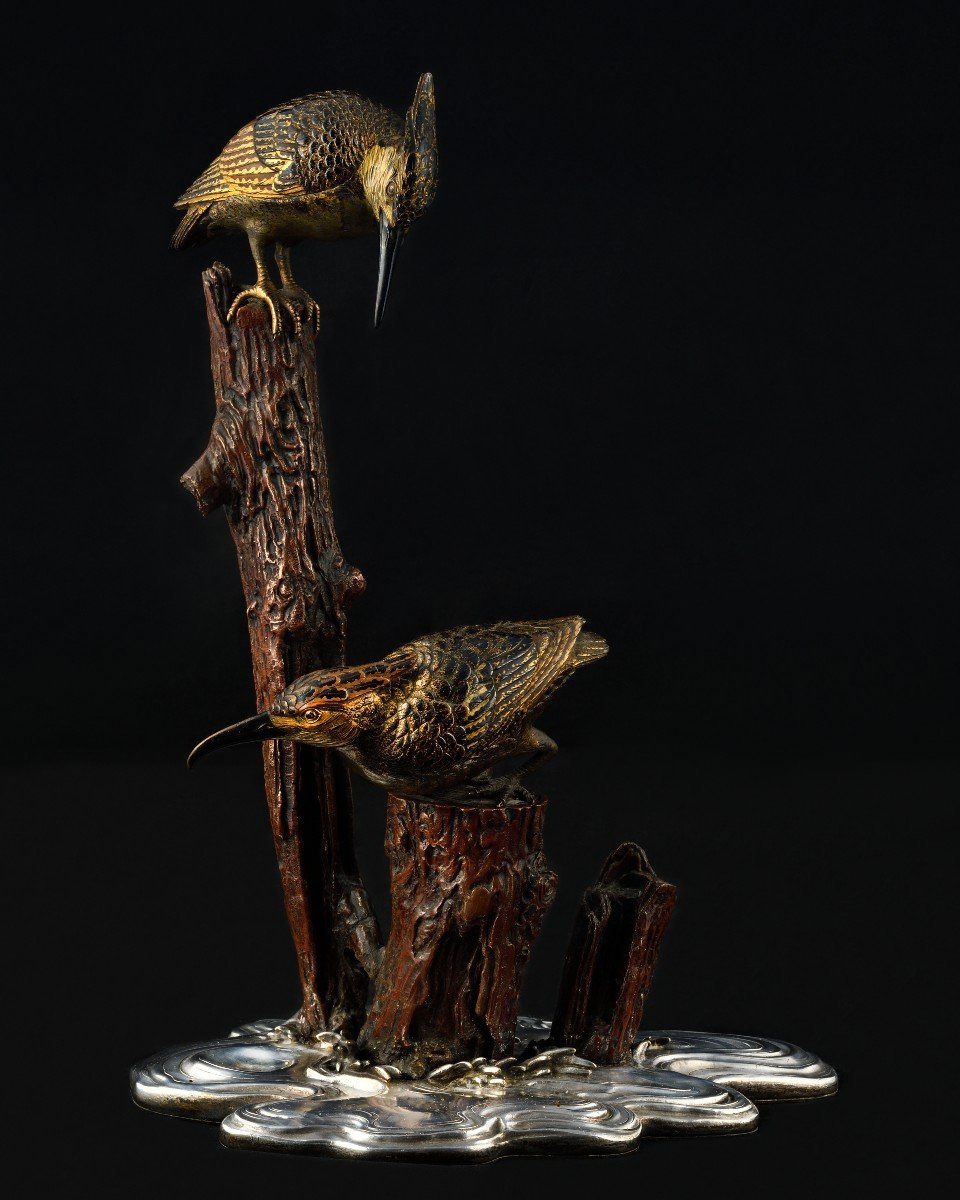 Okimono Représentant Deux Martins-pêcheurs, Japon, Fin D’époque Edo. 