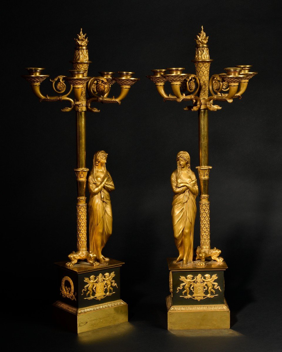 Pair Of Important Candelabras With Pythias - Claude-françois Rabiat (1756-1815) 