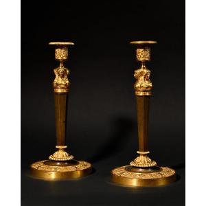 Attributed To Claude Galle - Pair Of Empire Candlesticks