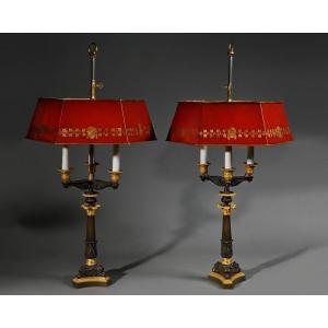 Pair Of Empire Bouillotte Lamps 