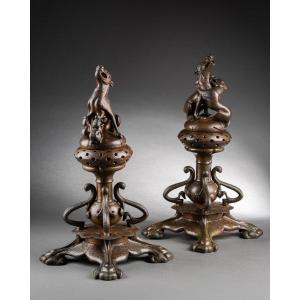 Adolphe-victor Geoffroy-dechaume And Auguste-maximilien Delafontaine -  Pair Of Andirons 