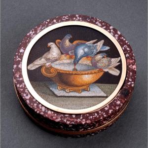 Porphyry Case, Micromosaïc, Miniature And Rose Gold Mount