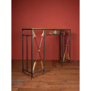 Wrought Iron Console Table With Gilt Arrows
