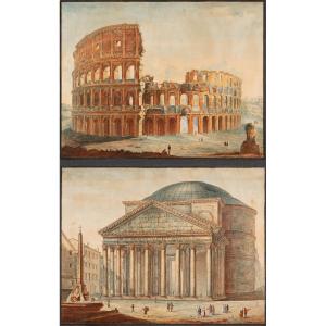 Vues du Colisée romain et du Panthéon d'Agrippa attribuées à Antonio del Drago