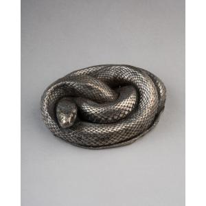 A Silvered Bronze Life-cast Of A Snake