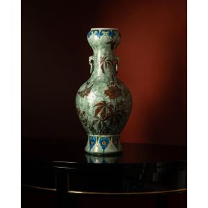 A Large Celadon Vase By Théodore Deck, With A Decoration Attributed To éléonore Escallier