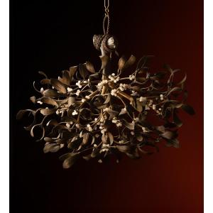 An Art Nouveau Mistletoe Bronze Chandelier, By The école De Nancy