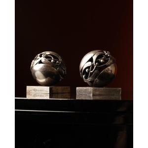 Pair Of “boule De Gui“ Or Mistletoe Paperweights, Signed Edgar Brandt