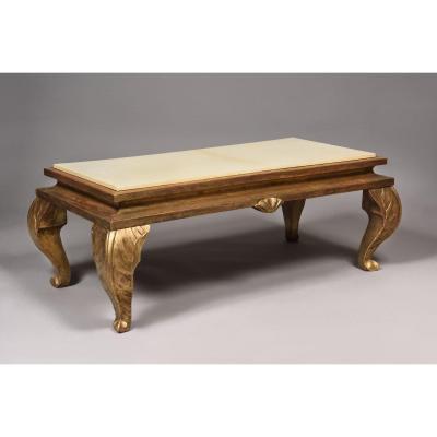 Golden Wood Coffee Table - Maison Jansen