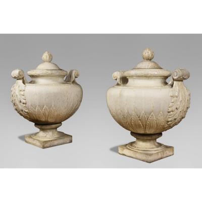 Emile Muller. Paire De Vases Couverts En Grès émaillé, Vers 1880