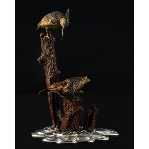Okimono Représentant Deux Martins-pêcheurs, Japon, Fin D’époque Edo. 
