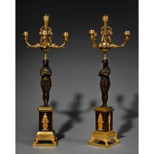 Thomire-duterme & Cie - Pair Of Vestals Candelabras 