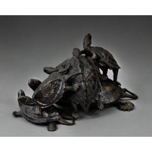 Okimono With Turtles - Meiji Period