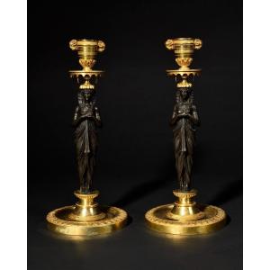 Attributed To Friedrich Bergenfeldt - Pair Of Candleholders With Egyptians 