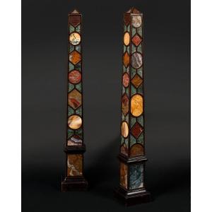 Renzo Mongiardino - Pair Of Obelisks In Semi-precious Stones 