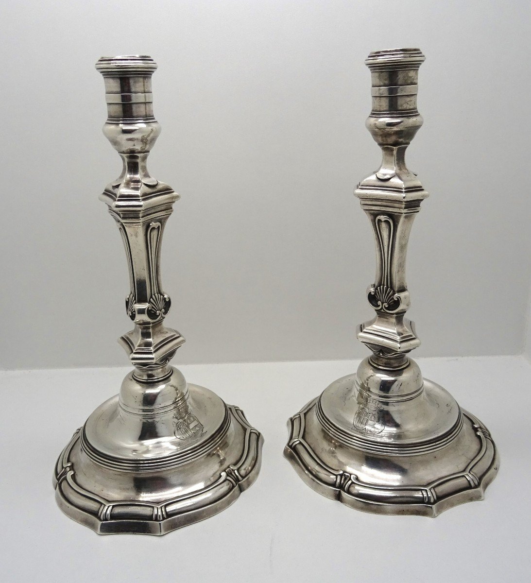 Rennes 1750 Paire De Flambeaux En Argent XVIIIe Armoiries -photo-3