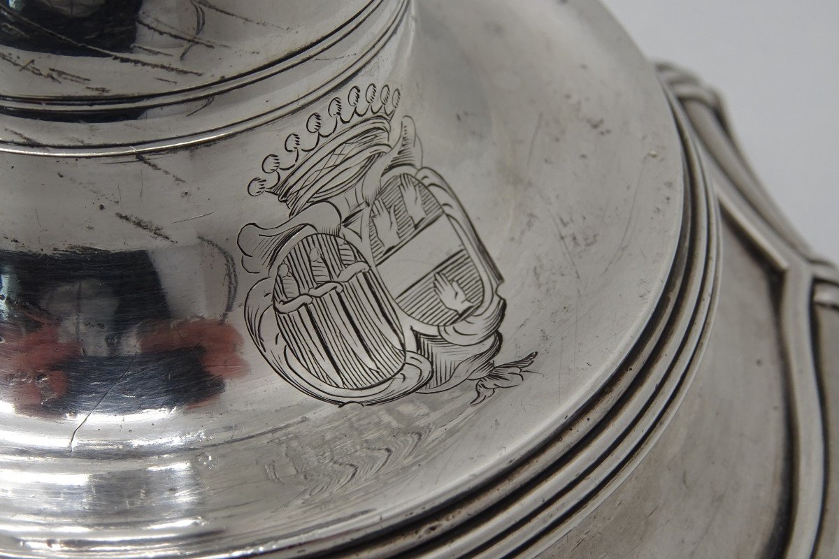 Rennes 1750 Paire De Flambeaux En Argent XVIIIe Armoiries -photo-2