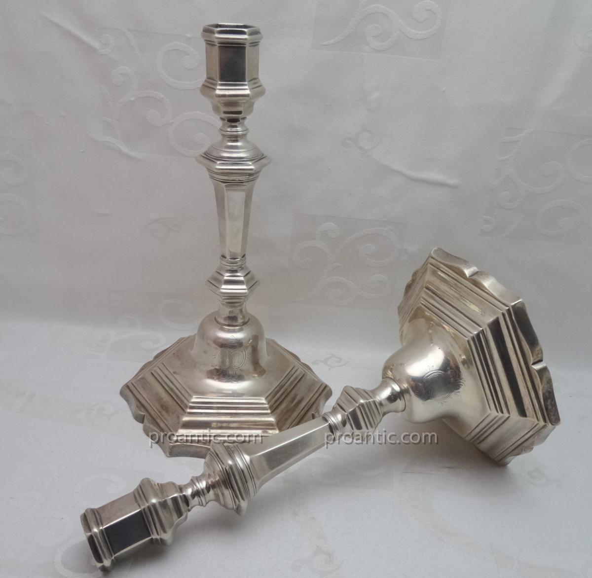 Candlesticks Pair Of Silver Eighteenth Rennes 1762-photo-2