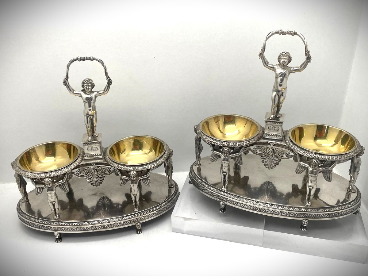 Biennais Martin Guillaume Imposing Pair Of Double Silver Salt Cellars -photo-2