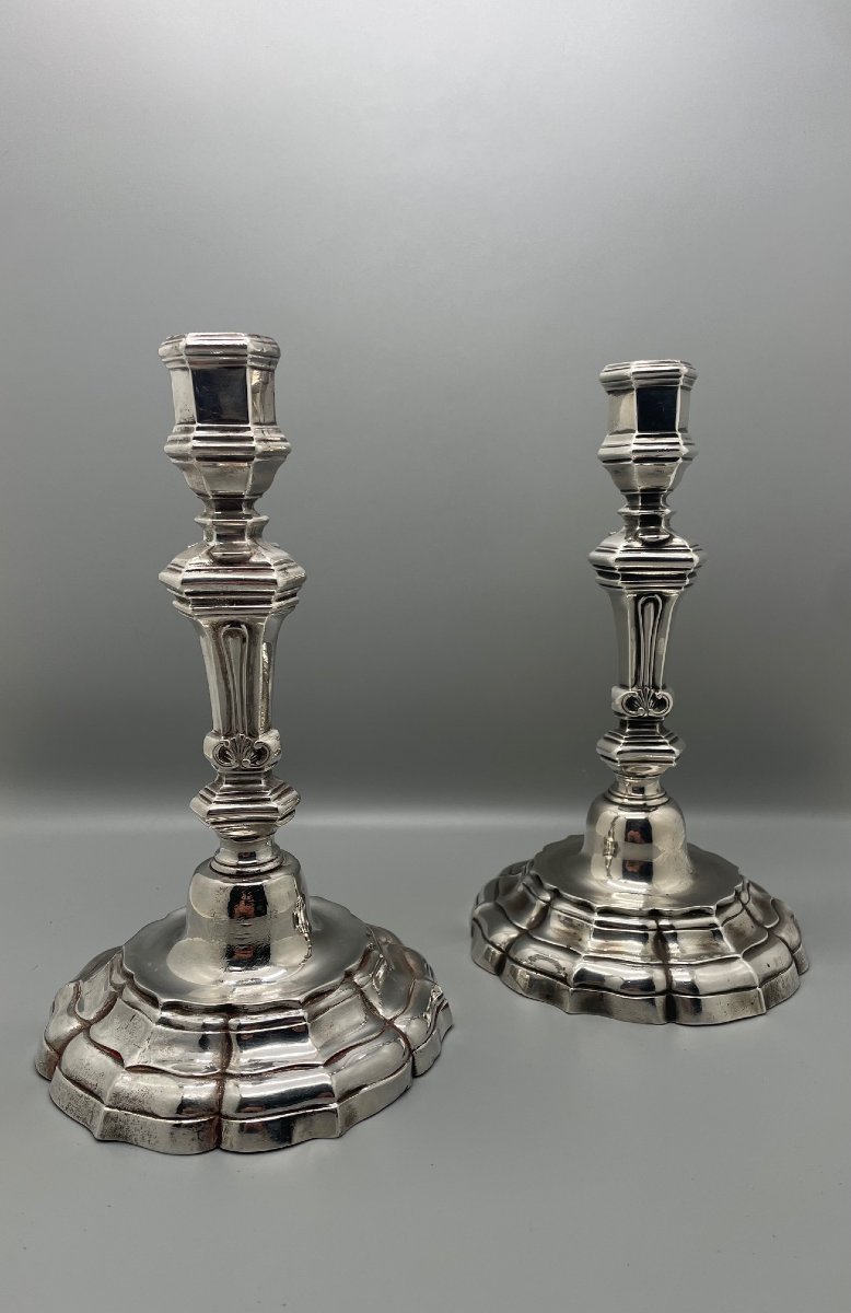 Pair Of "rennes" Silver Table Candleholders -photo-2