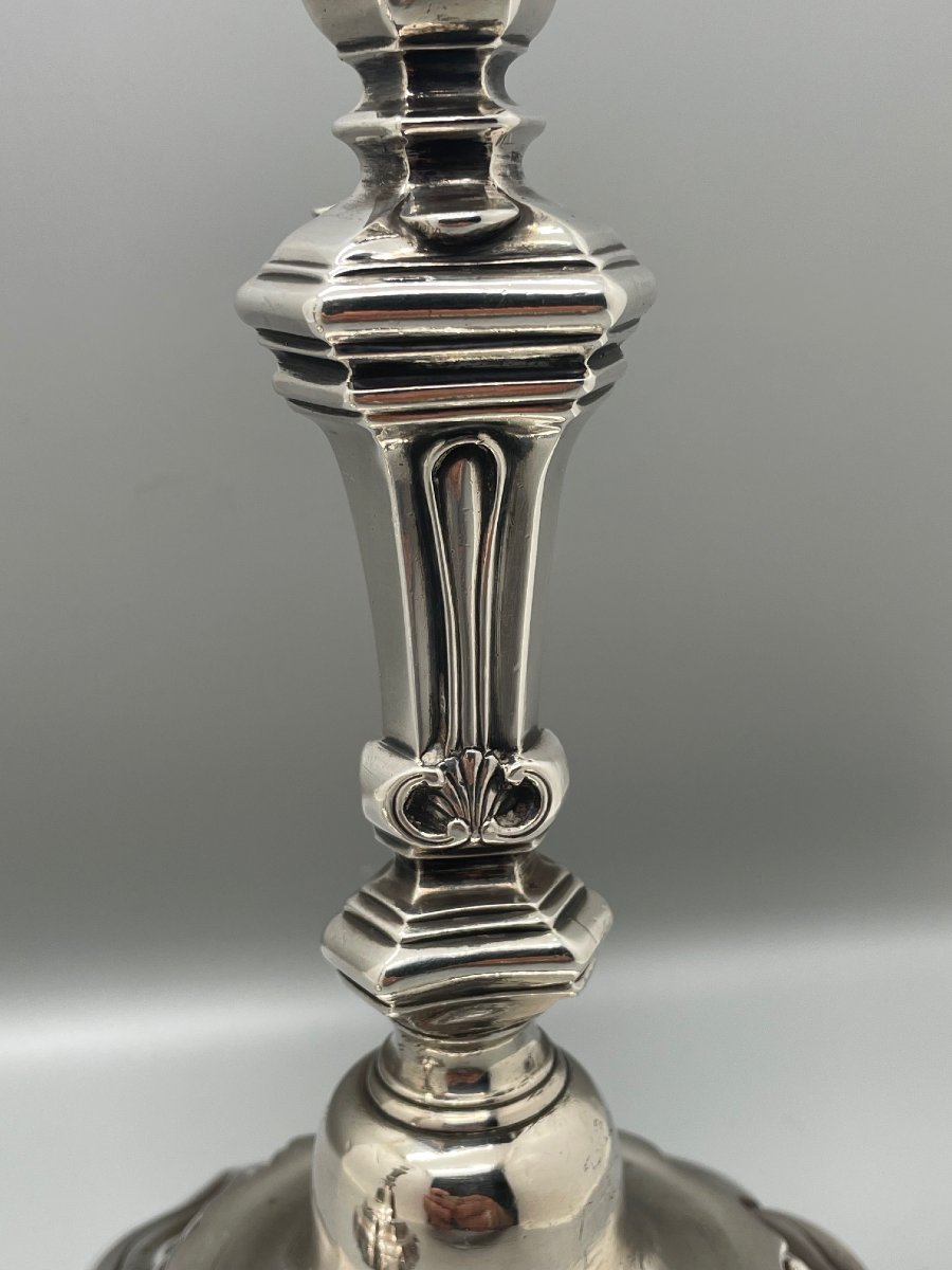 Pair Of "rennes" Silver Table Candleholders -photo-3