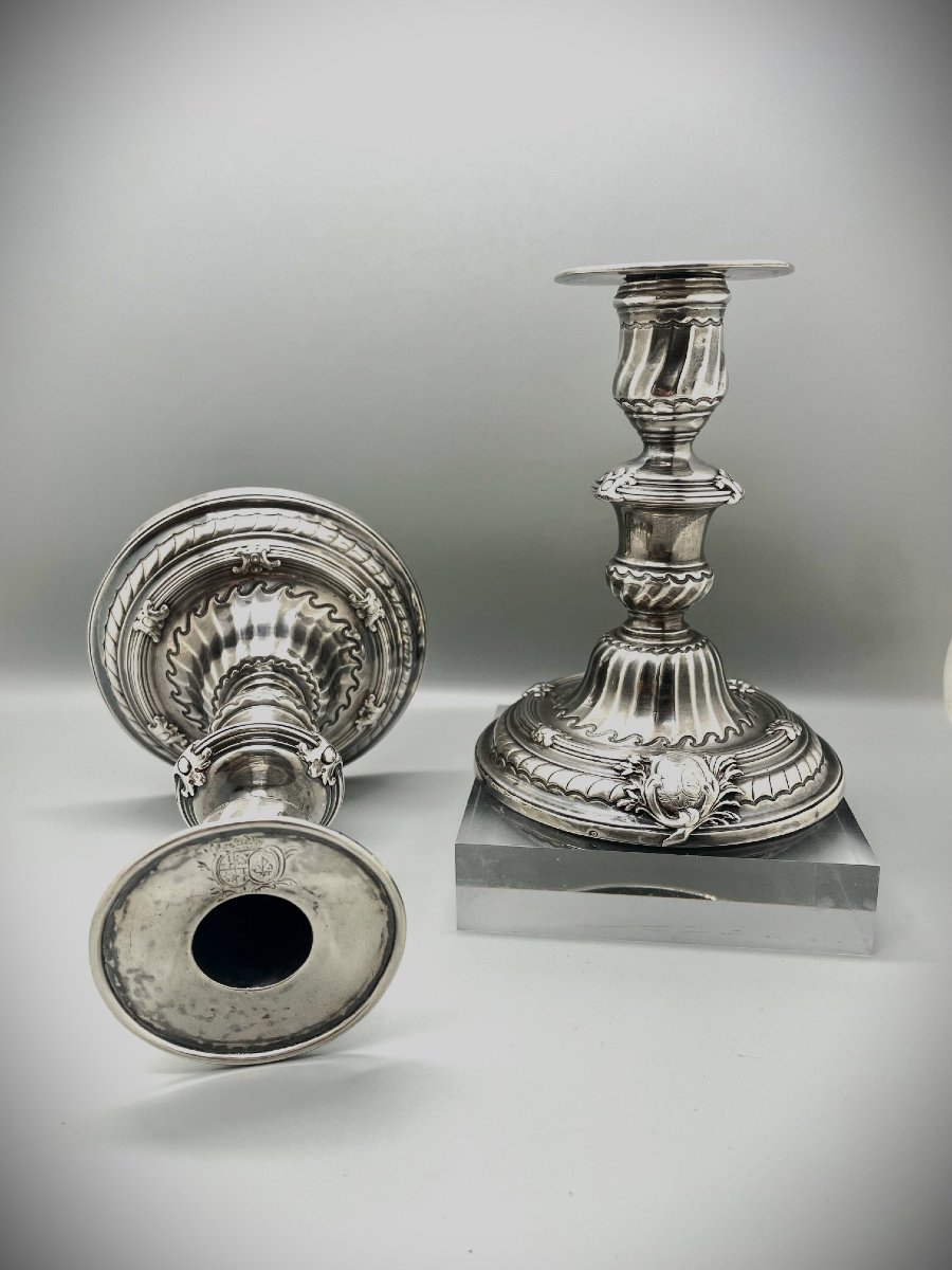 Alexis Loir III Pair Of Silver Table Candlesticks, 1747 -photo-2