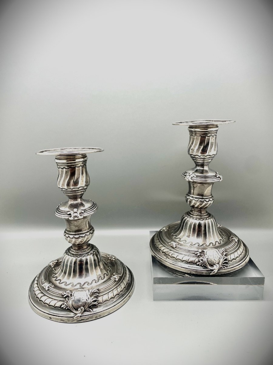 Alexis Loir III Pair Of Silver Table Candlesticks, 1747 