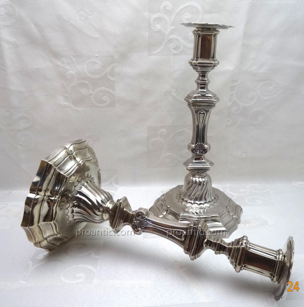 Pair Of Silver Candlesticks Eighteenth Besançon 1758
