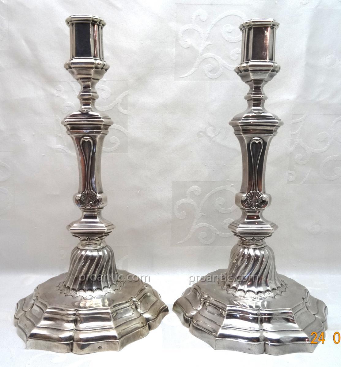 Pair Of Silver Candlesticks Eighteenth Besançon 1758-photo-2