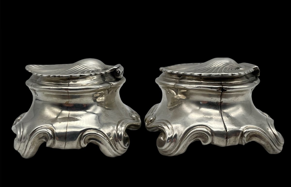 Paire De Salières En Argent XVIIIe 1749 Balzac -photo-3