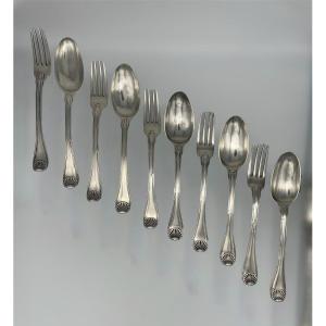 Suite Of Five Cutlery In Silver Eighteenth Paris 1729 Shells