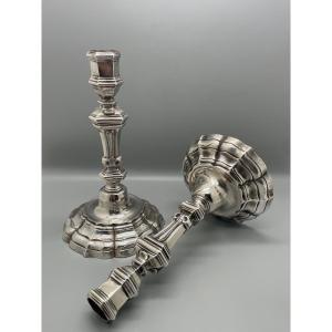 Pair Of "rennes" Silver Table Candleholders