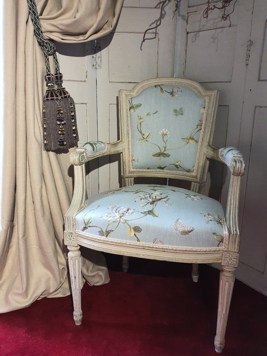 Fauteuil Patiné De Style Louis XVI -photo-2