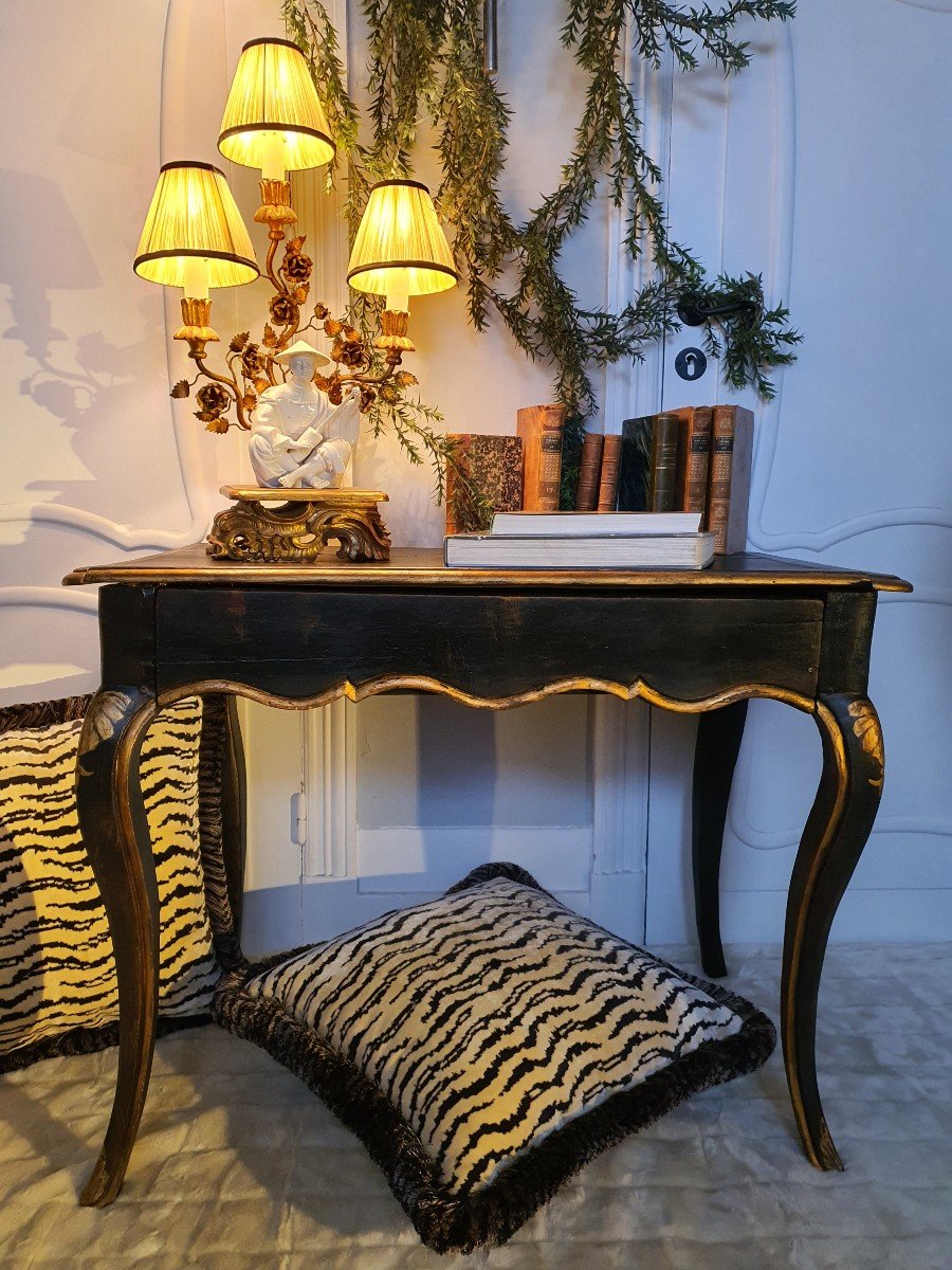 18th Century Blackened And Gilded Wood Console 