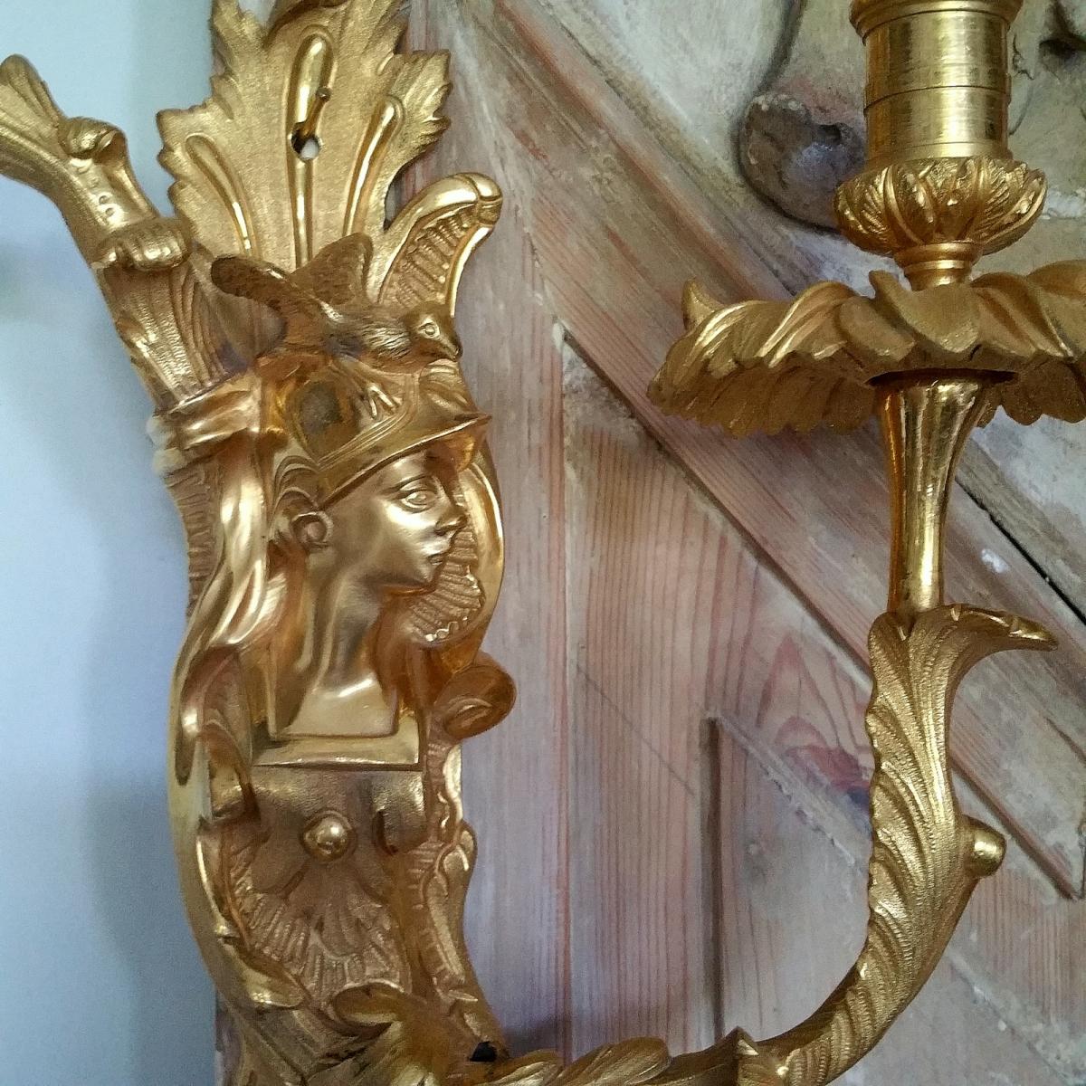 Paire Appliques Bronze Doré Style Régence-photo-2