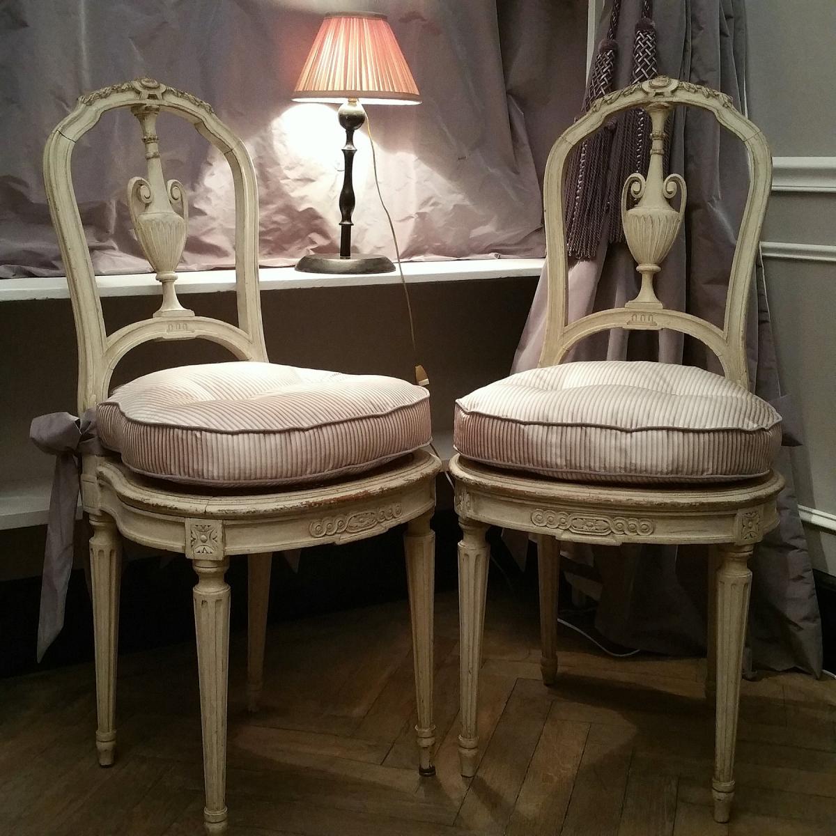 Paire Chaises Cannées Style Louis XVI