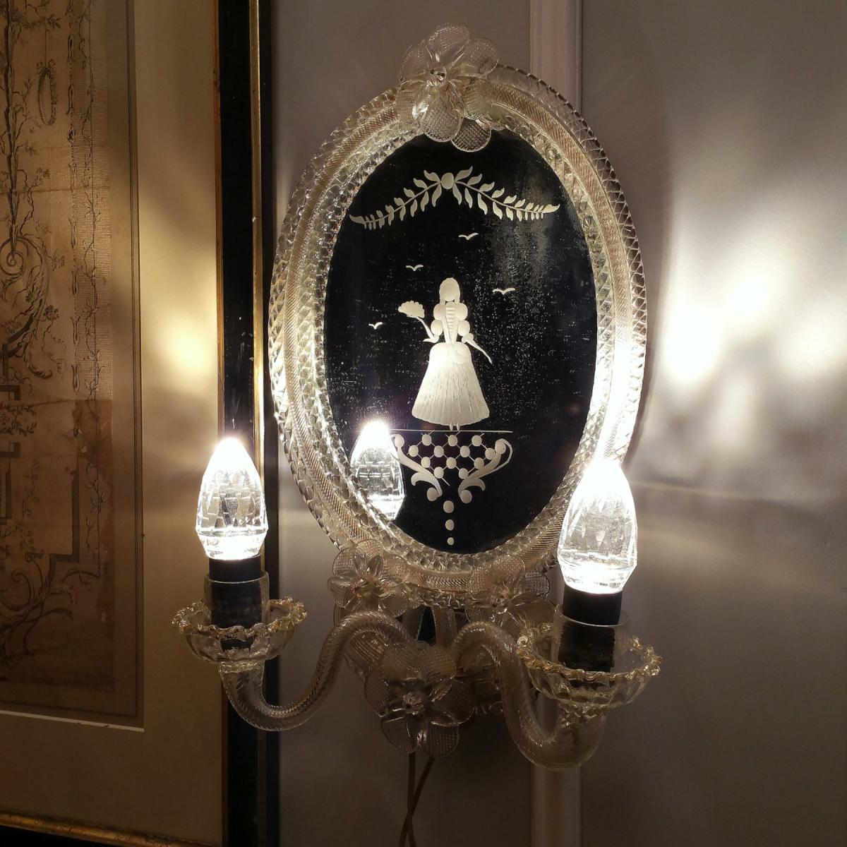Paire Appliques Verre Italie Milieu 20ème