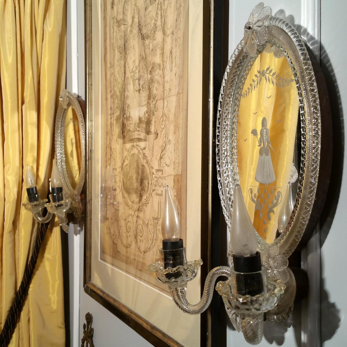 Paire Appliques Verre Italie Milieu 20ème-photo-2