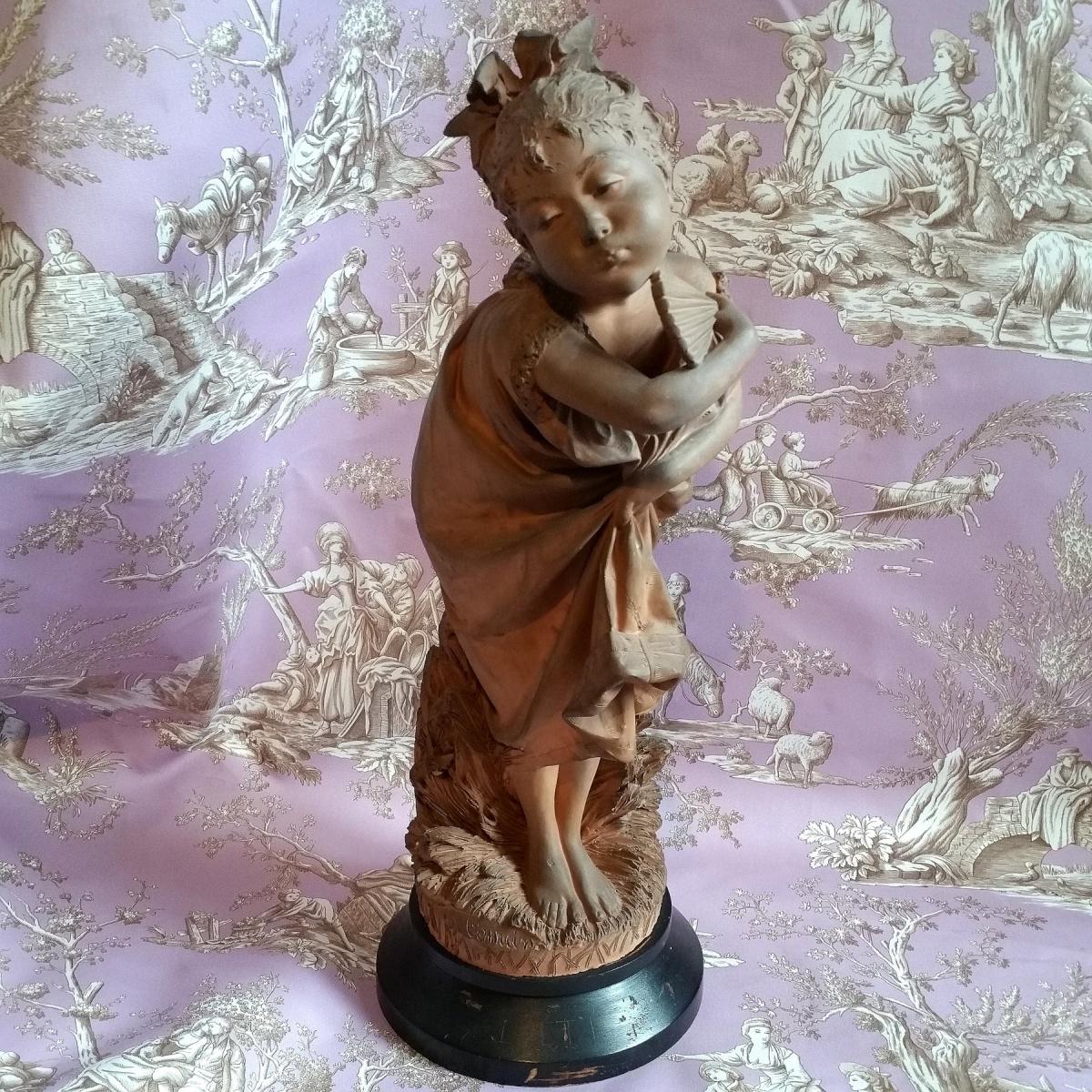 Terre Cuite "jeune Fille à l'éventail" XIXème-photo-2