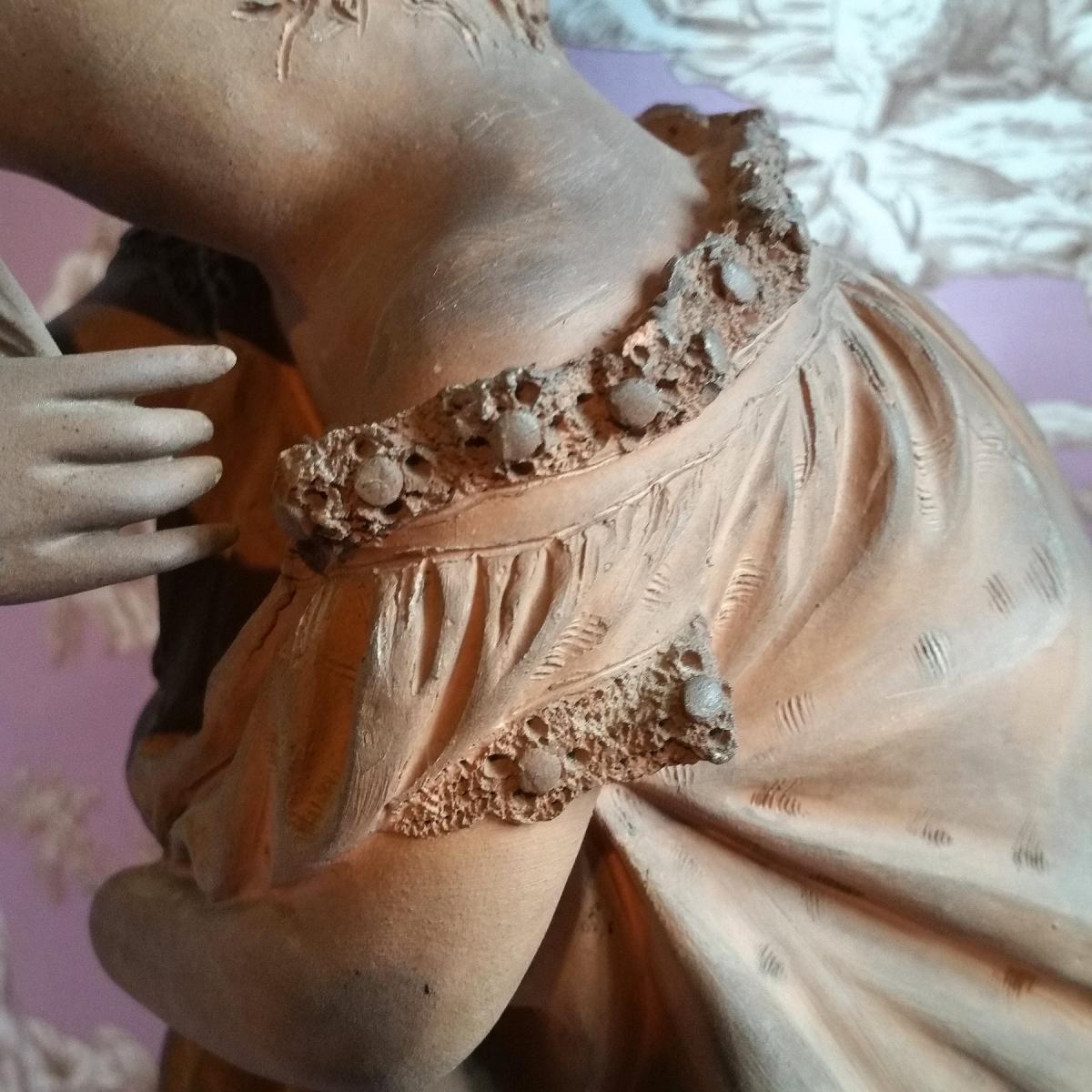 Terre Cuite "jeune Fille à l'éventail" XIXème-photo-3