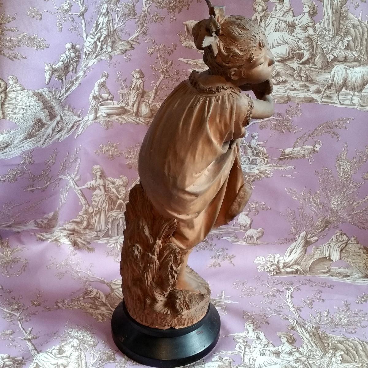 Terre Cuite "jeune Fille à l'éventail" XIXème-photo-4