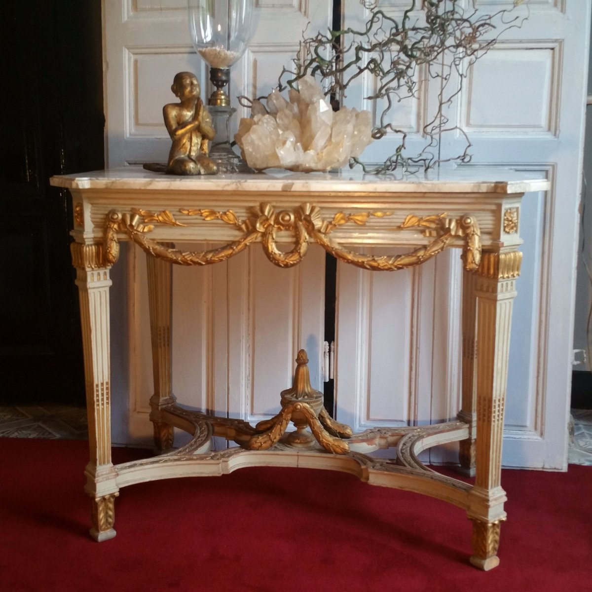 Table De Milieu Bois Peint Et Doré De Style Louis XVI-photo-2