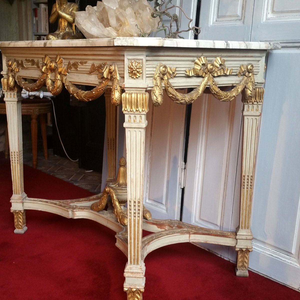 Table De Milieu Bois Peint Et Doré De Style Louis XVI-photo-3