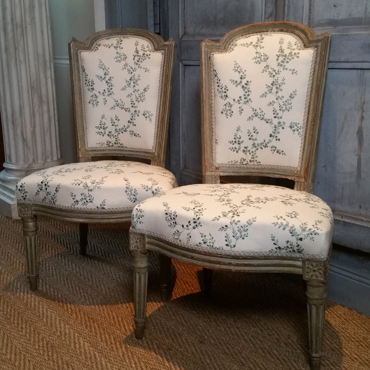 Paire chaises "coin de feu" Epoque Louis XVI-photo-2