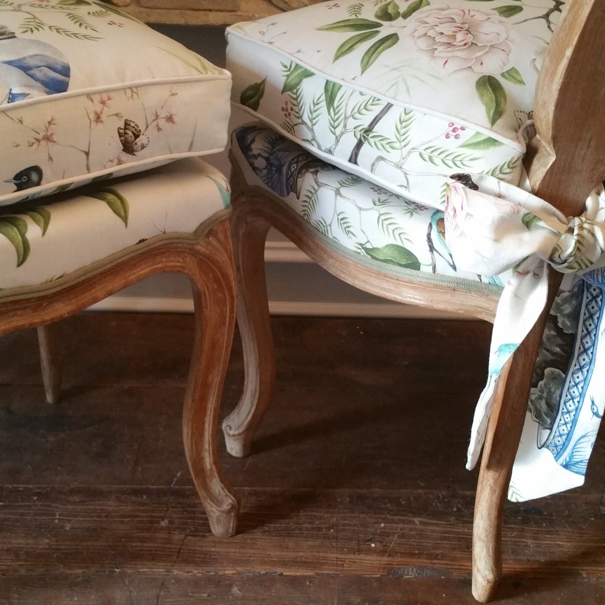 Paire Chaises Bois Naturel Style Louis XV -photo-3