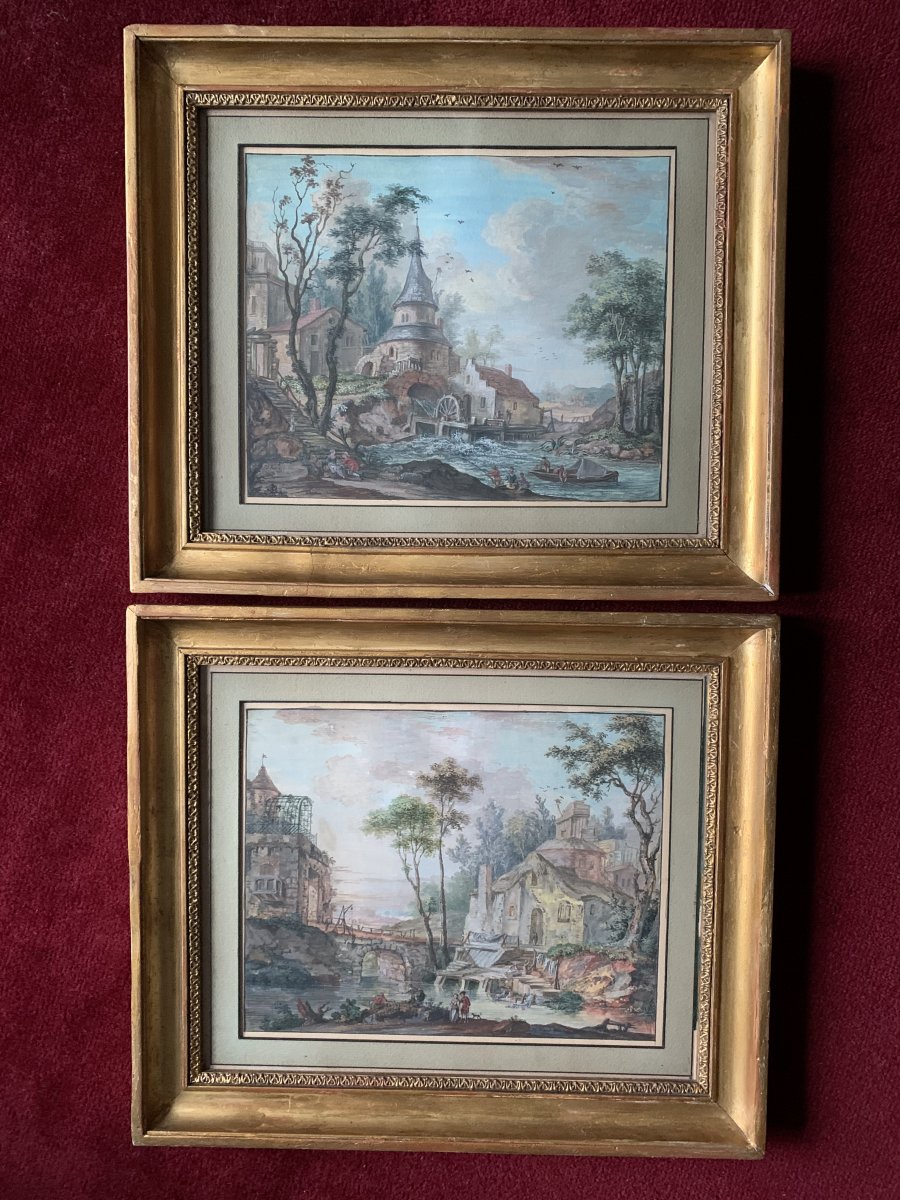 Pair Of Gouaches By Jl Favre 1771-photo-4