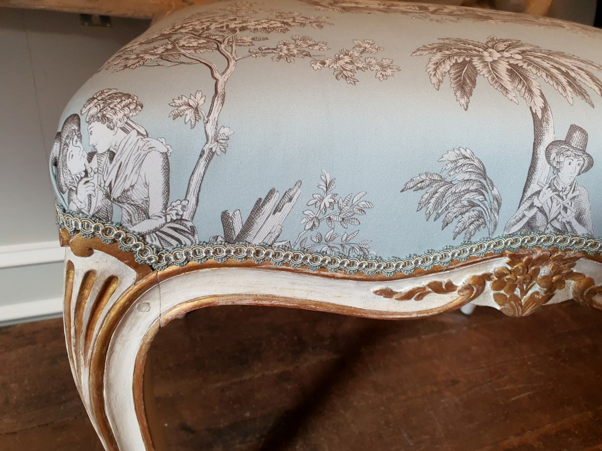 Tabouret Bois Laqué et doré de Style Louis XV-photo-3