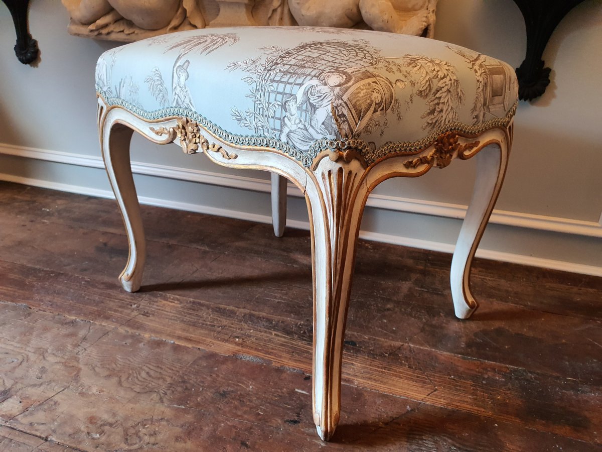 Tabouret Bois Laqué et doré de Style Louis XV-photo-4